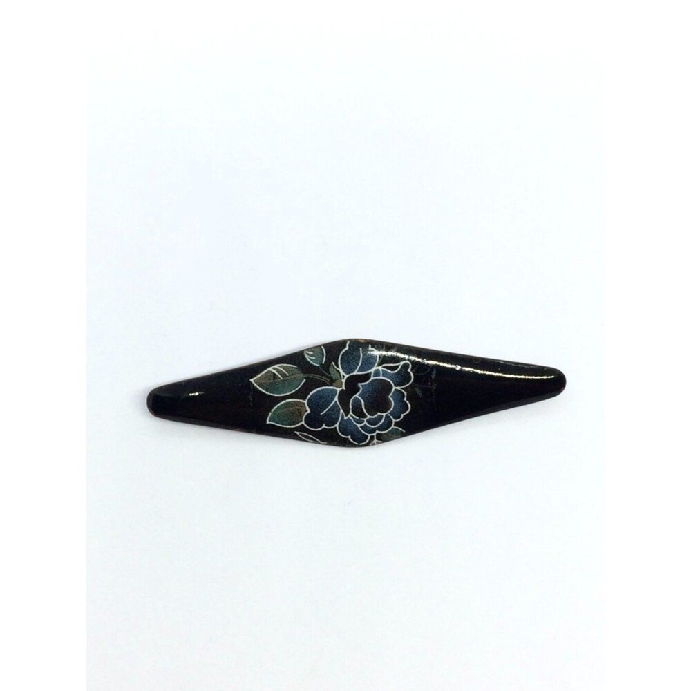 Vintage Lacquer Brooch Floral Black Long Pin Mid Century